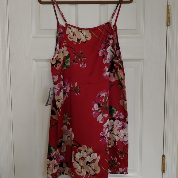 red floral slip dress